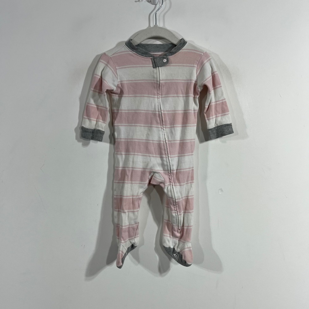 Burt's Bees Baby Pink White Striped Organic Cotton Footed Sleeper 3-6M